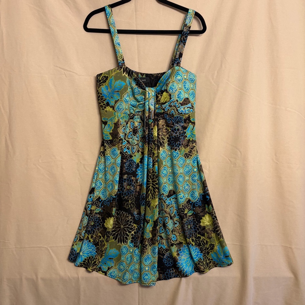 Vintage R & M Richards Blue/Green Floral Baby Doll Fit/Flare Y2K Party Dress